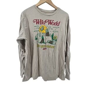 Neff Graphic T-Shirt Mens XL‎ Tan Wild World One With Nature Long Sleeve Cotton